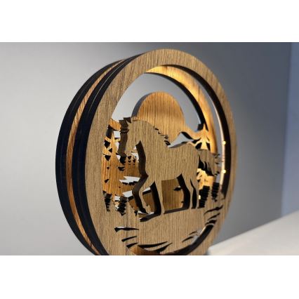 Li-Go 23598/DUB2 - Decoración de sobremesa LED regulable LED/12W/230V 20x22 cm roble/Caballo