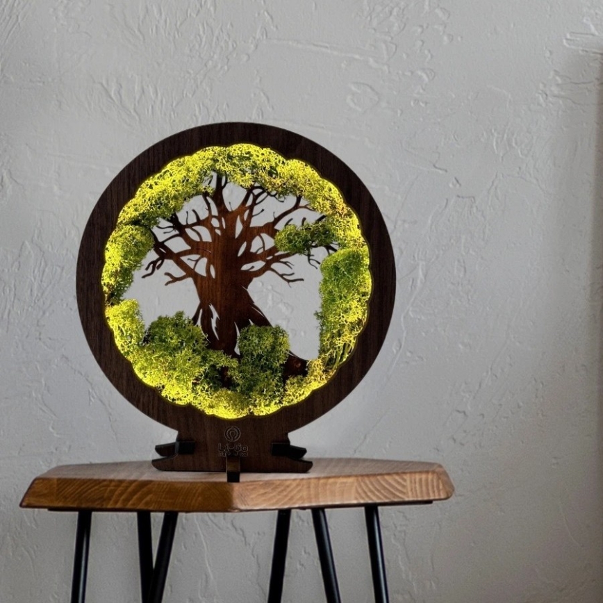 Li-Go 23604/DUB2 - Decoración de sobremesa LED regulable LED/12W/230V 20x22 cm roble/musgo y árbol