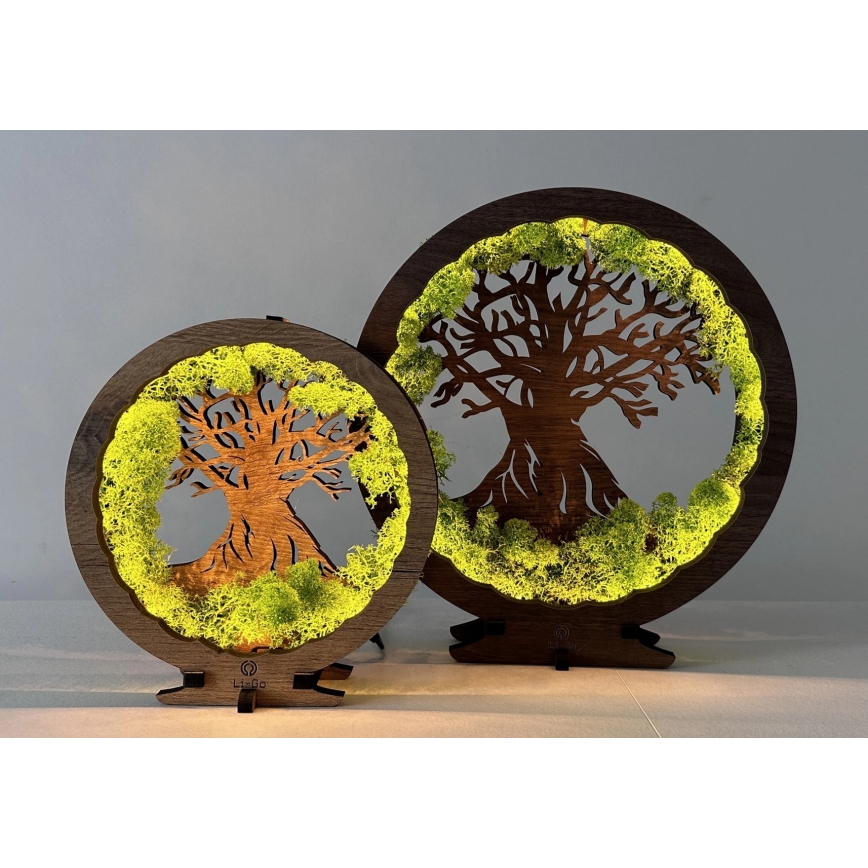 Li-Go 23604/DUB2 - Decoración de sobremesa LED regulable LED/12W/230V 20x22 cm roble/musgo y árbol