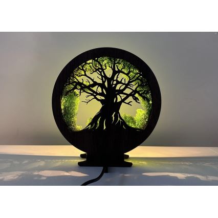 Li-Go 23604/DUB2 - Decoración de sobremesa LED regulable LED/12W/230V 20x22 cm roble/musgo y árbol