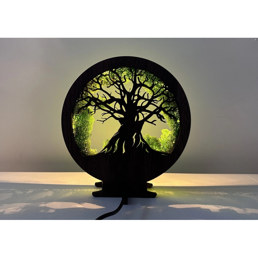 Li-Go 23604/DUB2 - Decoración de sobremesa LED regulable LED/12W/230V 20x22 cm roble/musgo y árbol