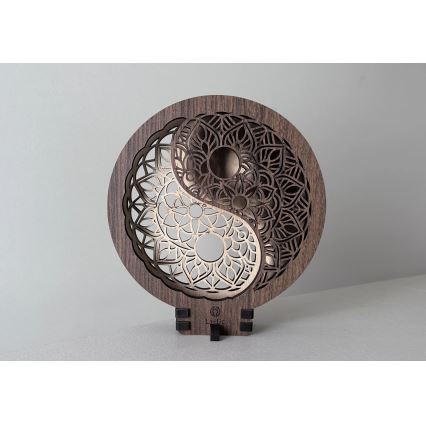 Li-Go 23607/O - Decoración LED de sobremesa regulable LED/12W/230V 20x22 cm nogal/Yin Yang