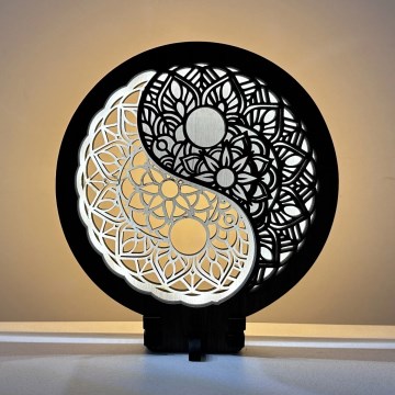 Li-Go 23607/O - Lámpara decorativa de mesa LED regulable LED/12W/230V 20x22 cm nogal/Yin Yang