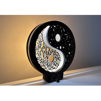 Li-Go 23607/O - Lámpara decorativa de mesa LED regulable LED/12W/230V 20x22 cm nogal/Yin Yang