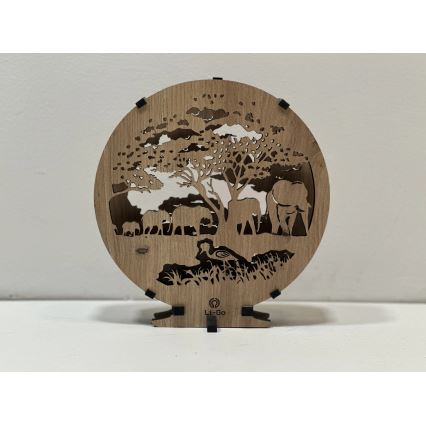 Li-Go 23610/DUB2 - Lámpara decorativa de sobremesa LED regulable, LED/12W/230V, 20x22 cm, acabado roble con motivos de elefantes