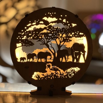 Li-Go 23610/DUB2 - Lámpara decorativa de sobremesa LED regulable, LED/12W/230V, 20x22 cm, acabado roble con motivos de elefantes