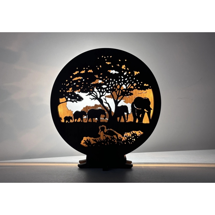 Li-Go 23610/DUB2 - Lámpara de mesa decorativa LED regulable LED/12W/230V 20x22 cm roble/elefantes