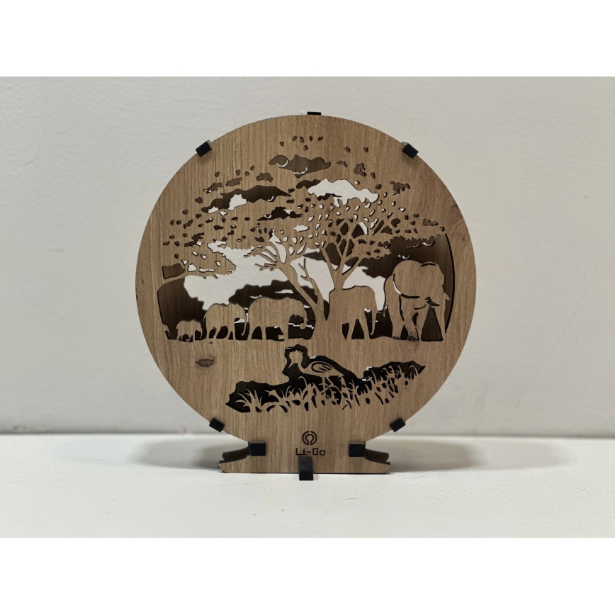 Li-Go 23610/DUB2 - Lámpara de mesa decorativa LED regulable LED/12W/230V 20x22 cm roble/elefantes