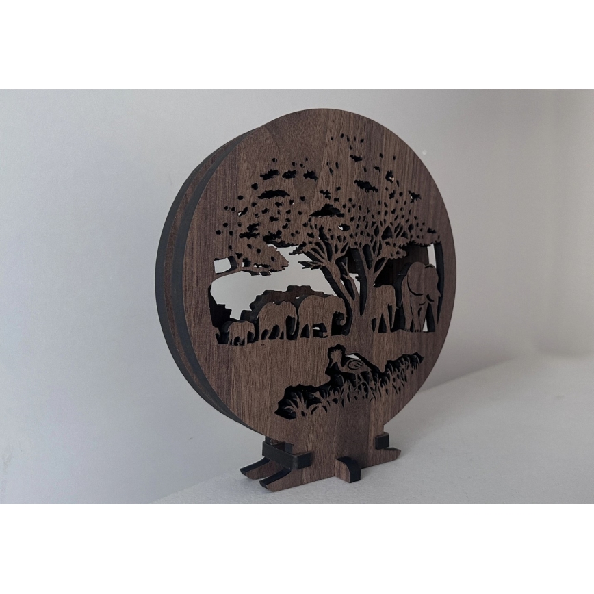 Li-Go 23610/DUB2 - Lámpara de mesa decorativa LED regulable LED/12W/230V 20x22 cm roble/elefantes