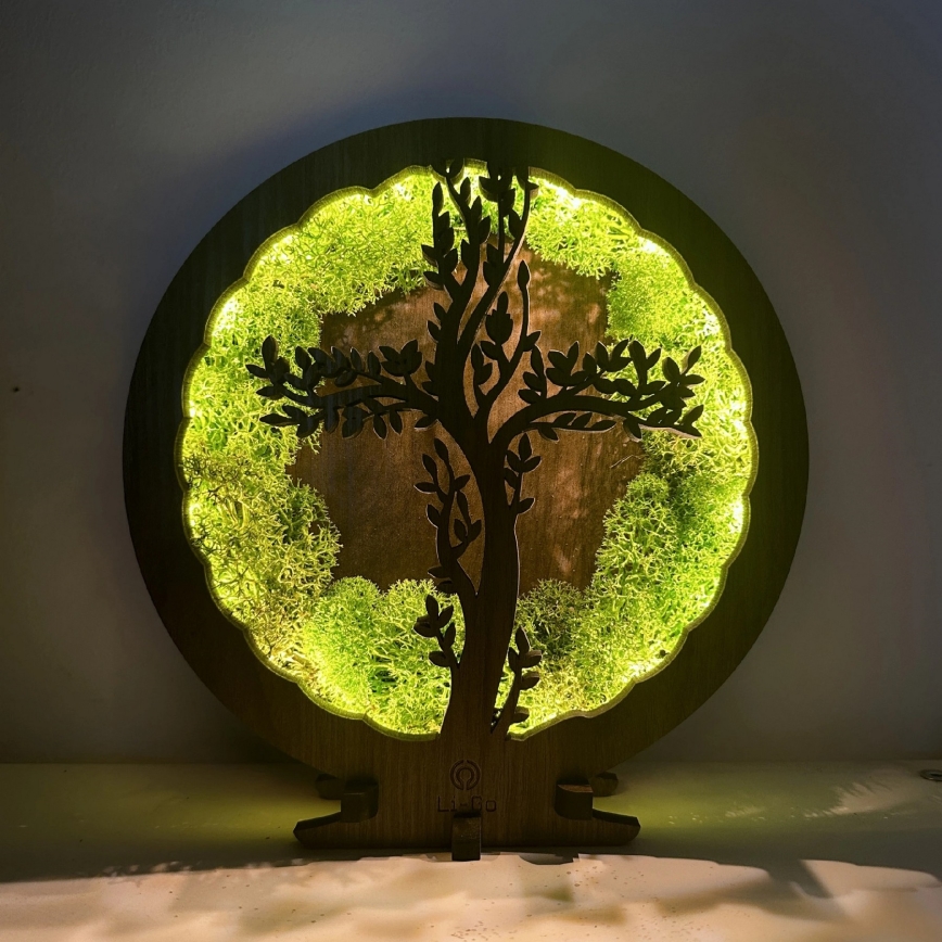 Li-Go 23622/DUB2 - Decoración de sobremesa LED regulable LED/12W/230V 20x22 cm roble/Cruz en musgo