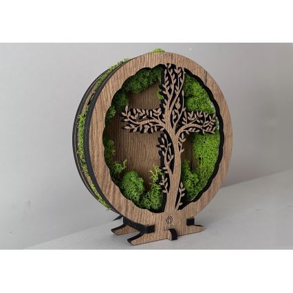 Li-Go 23622/DUB2 - Decoración de sobremesa LED regulable LED/12W/230V 20x22 cm roble/Cruz en musgo