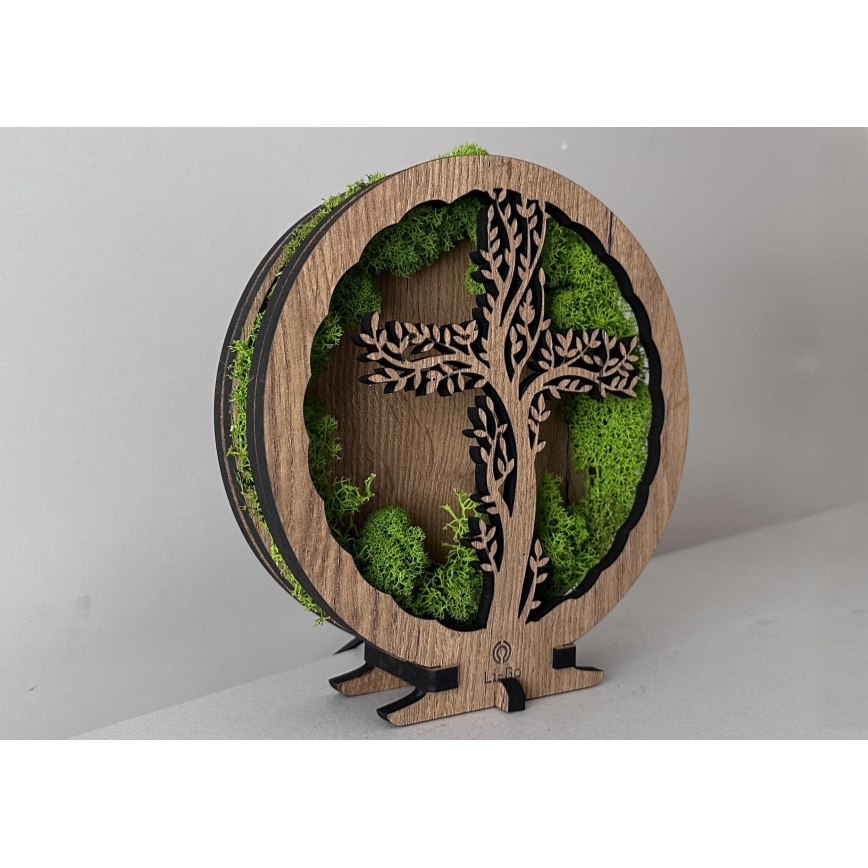 Li-Go 23622/DUB2 - Decoración de sobremesa LED regulable LED/12W/230V 20x22 cm roble/Cruz en musgo