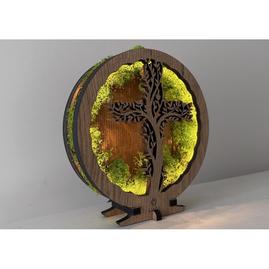 Li-Go 23622/DUB2 - Decoración de mesa LED regulable LED/12W/230V 20x22 cm roble/Cruz en musgo