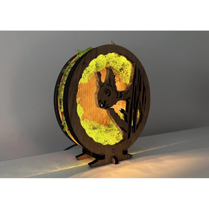 Li-Go 23625/DUB2 - Lámpara decorativa de sobremesa LED regulable LED/12W/230V 20x22 cm roble/Ardilla de musgo