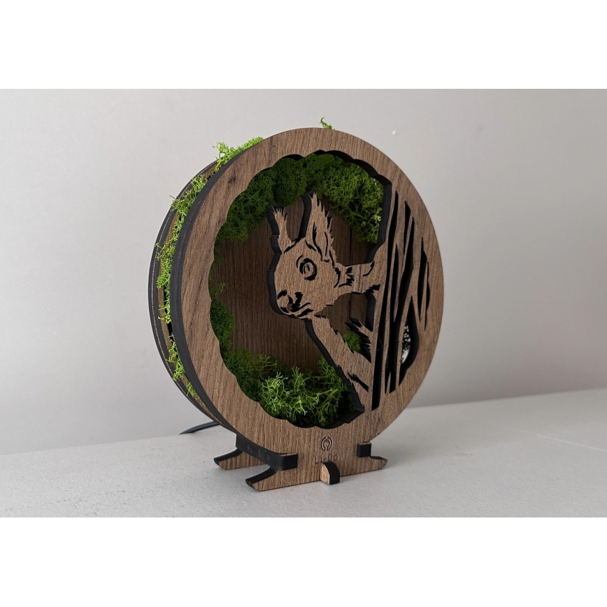 Li-Go 23625/DUB2 - Lámpara decorativa de sobremesa LED regulable LED/12W/230V 20x22 cm roble/Ardilla de musgo