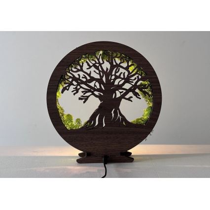 Li-Go 23631/DUB2 - LED Lámpara decorativa de sobremesa regulable LED/12W/230V 30x31 cm roble/musgo y árbol