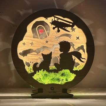 Li-Go 23634/DUB2 - Decoración LED de sobremesa regulable LED/12W/230V 20x22 cm roble/El Principito con la rosa