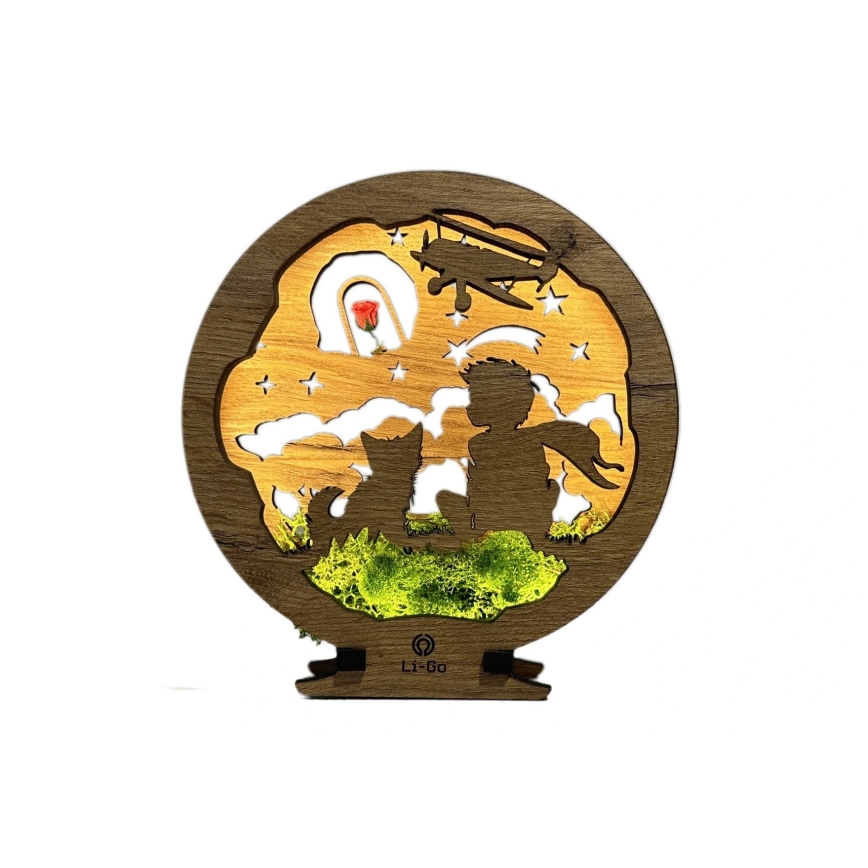 Li-Go 23634/DUB2 - Decoración LED de sobremesa regulable LED/12W/230V 20x22 cm roble/El Principito con la rosa