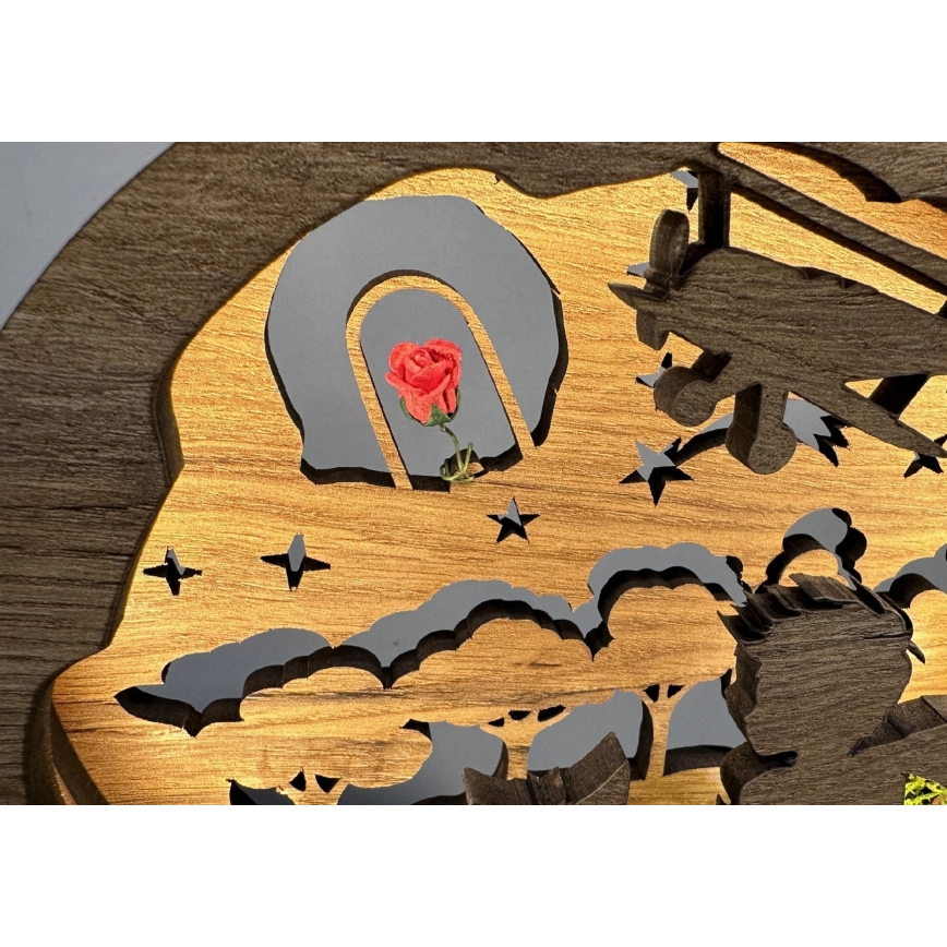 Li-Go 23634/DUB2 - Decoración LED de sobremesa regulable LED/12W/230V 20x22 cm roble/El Principito con la rosa