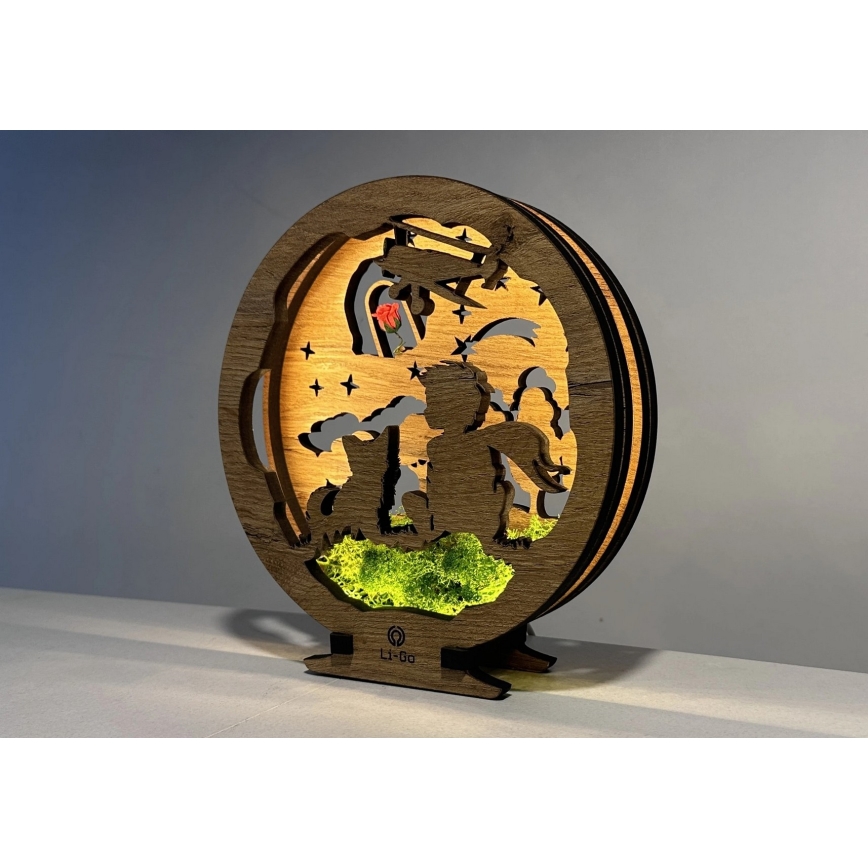 Li-Go 23634/DUB2 - Lámpara decorativa de sobremesa LED regulable LED/12W/230V 20x22 cm roble/El Principito con su rosa