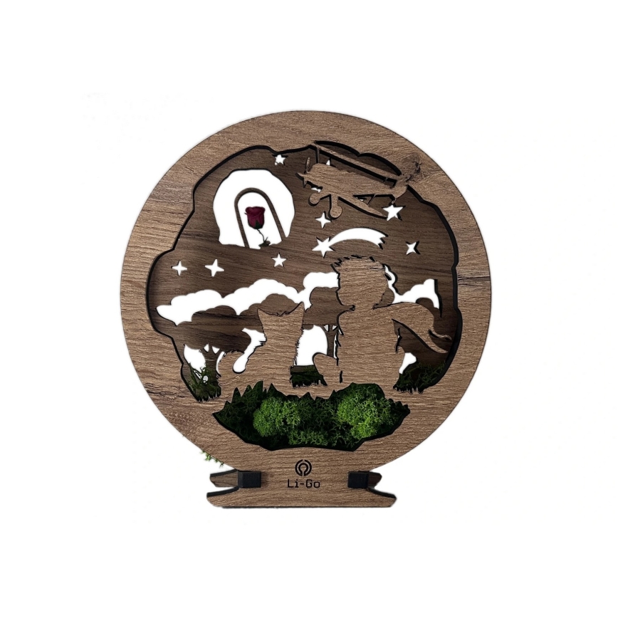 Li-Go 23634/DUB2 - Lámpara decorativa de sobremesa LED regulable LED/12W/230V 20x22 cm roble/El Principito con su rosa