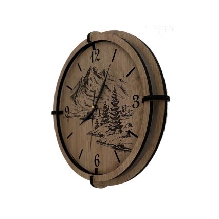 Li-Go 23676/DUB5 - Reloj de pared 1x AA Ø 32 cm roble/Montañas
