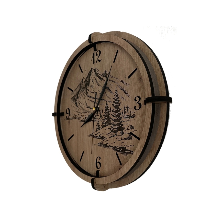 Li-Go 23676/DUB5 - Reloj de pared 1x AA Ø 32 cm roble/Montañas