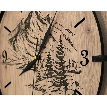 Li-Go 23676/DUB5 - Reloj de pared 1x AA Ø 32 cm roble/Montañas