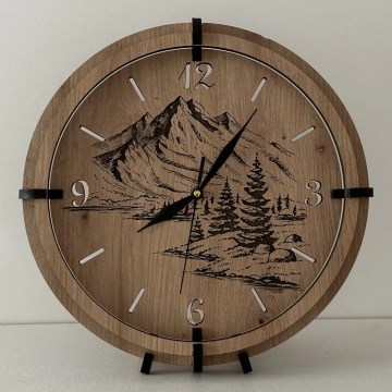 Li-Go 23676/DUB5 - Reloj de pared de madera 1xAA, diámetro 32 cm, roble/Montañas