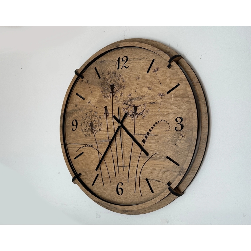 Li-Go 23682/DUB5 - Reloj de madera 1xAA diámetro 32 cm roble/Diente de león