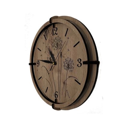 Li-Go 23682/DUB5 - Reloj de pared 1xAA Ø 32 cm roble/diente de león