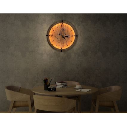 Li-Go 23688/DUB2 - Reloj LED regulable con sensor de movimiento LED/5V 20000 mAh + 1xAA Ø 32 cm roble/Diente de león