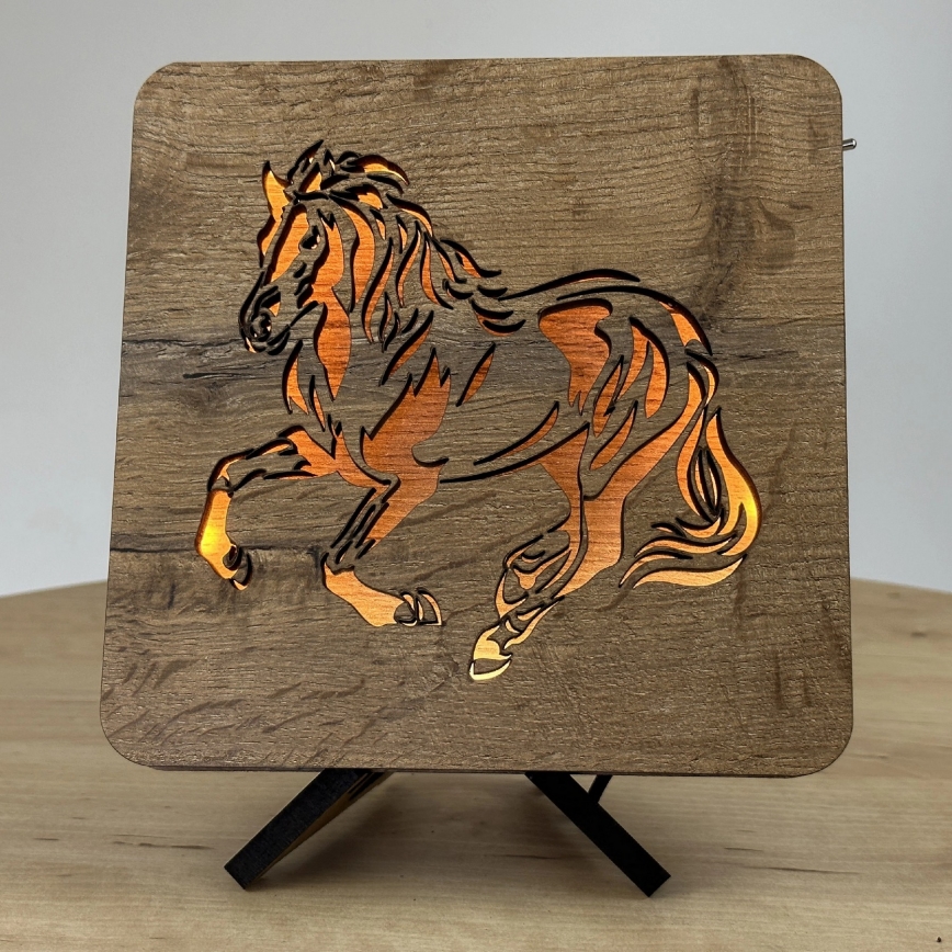 Li-Go 4070/DUB2 - Lámpara de mesa decorativa LED/12W/230V 19x19 cm roble/caballo