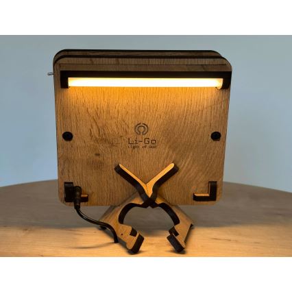 Li-Go 4070/DUB2 - Lámpara de mesa decorativa LED/12W/230V 19x19 cm roble/caballo