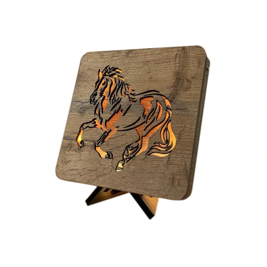 Li-Go 4070/DUB2 - Lámpara de mesa decorativa LED/12W/230V 19x19 cm roble/caballo