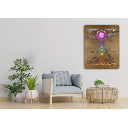 Li-Go 4421/A/4 - Decoración mural LED regulable LED/10W/5V 30000 mAh 70x90 cm roble/chakras