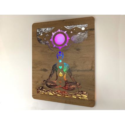 Li-Go 4421/A/4 - Decoración mural LED regulable LED/10W/5V 30000 mAh 70x90 cm roble/chakras