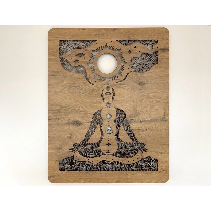 Li-Go 4421/A/4 - Decoración mural LED regulable LED/10W/5V 30000 mAh 70x90 cm roble/chakras