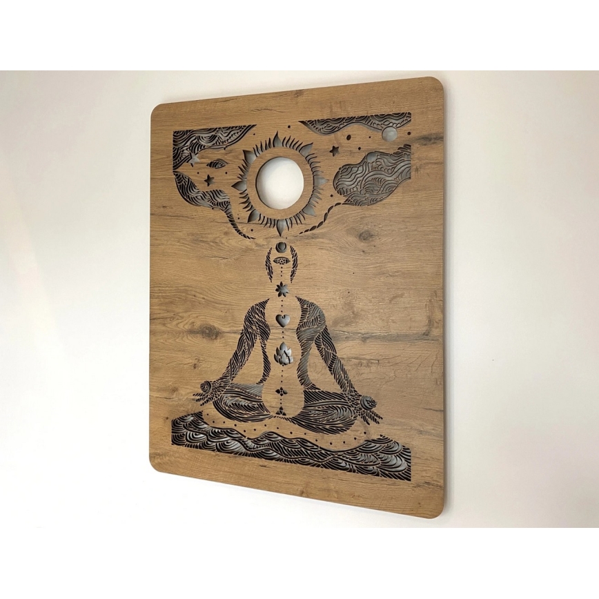 Li-Go 4421/A/4 - Decoración mural LED regulable LED/10W/5V 30000 mAh 70x90 cm roble/chakras