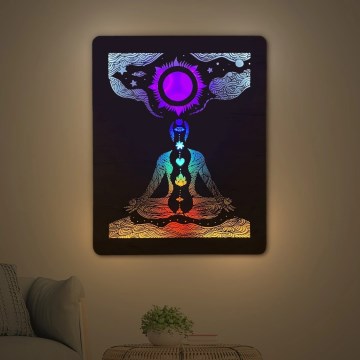 Li-Go 4421/A/4 - Decoración mural LED regulable LED/10W/5V 30000 mAh 70x90 cm roble/chakras