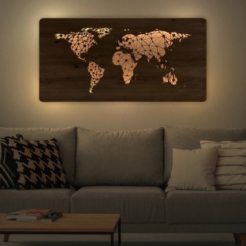 Li-Go 4457/A/4 - decoración mural LED regulable LED/10W/5V 30000 mAh 120x60 cm roble/Mapa del mundo