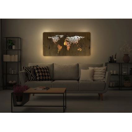 Li-Go 4457/A/4 - decoración mural LED regulable LED/10W/5V 30000 mAh 120x60 cm roble/Mapa del mundo