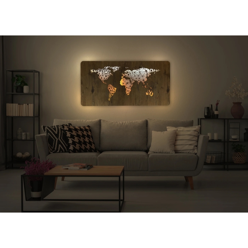 Li-Go 4457/A/4 - decoración mural LED regulable LED/10W/5V 30000 mAh 120x60 cm roble/Mapa del mundo