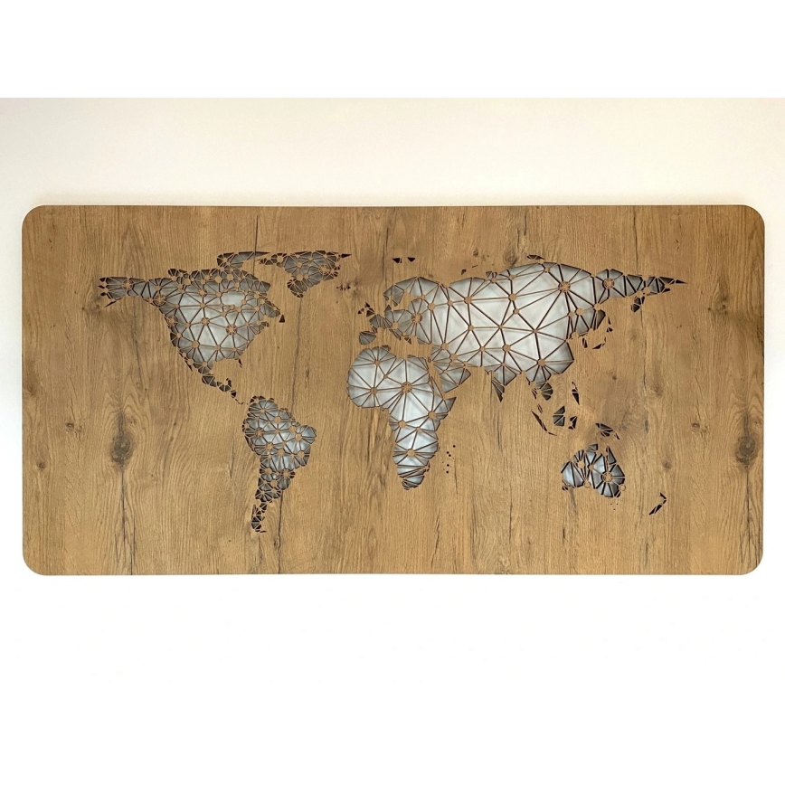 Li-Go 4457/A/4 - decoración mural LED regulable LED/10W/5V 30000 mAh 120x60 cm roble/Mapa del mundo