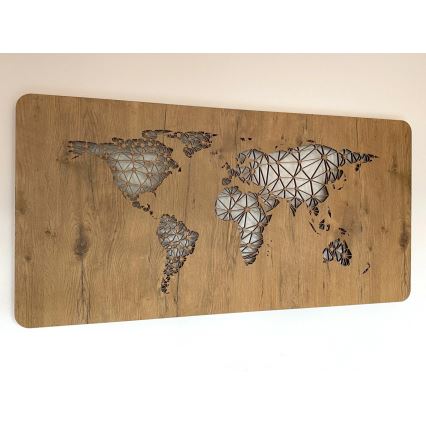 Li-Go 4457/A/4 - decoración mural LED regulable LED/10W/5V 30000 mAh 120x60 cm roble/Mapa del mundo