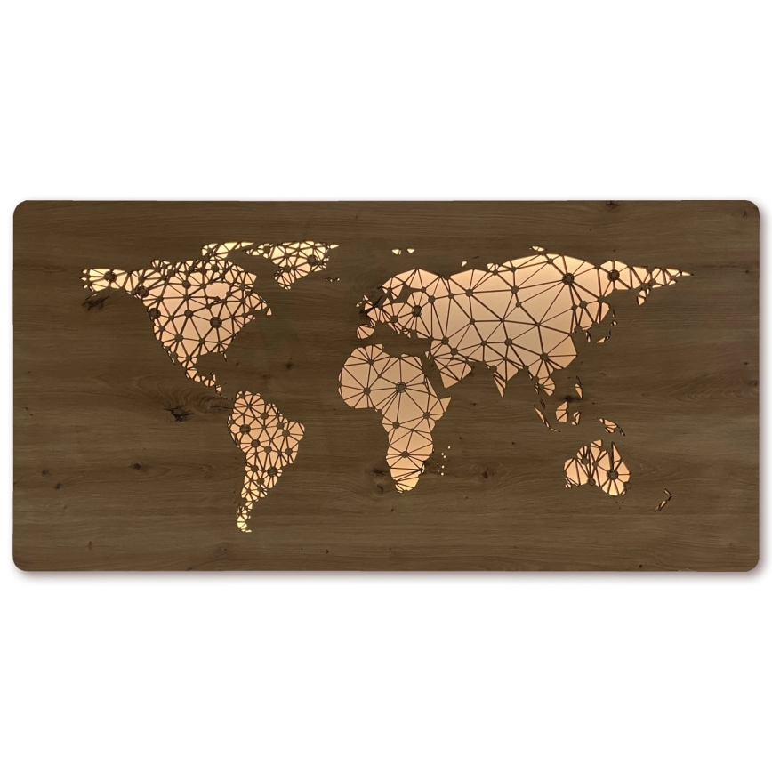 Li-Go 4457/A/4 - decoración mural LED regulable LED/10W/5V 30000 mAh 120x60 cm roble/Mapa del mundo