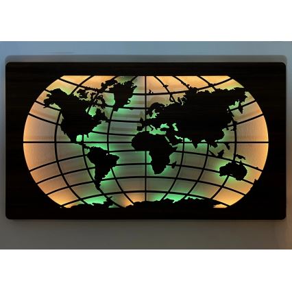 Li-Go 4709/DUB2 - LED RGBW decoración de pared regulable LED/24W/230V 125x74 cm roble/Mapa del mundo paralelos + mando a distancia