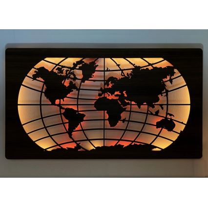 Li-Go 4709/DUB2 - LED RGBW decoración de pared regulable LED/24W/230V 125x74 cm roble/Mapa del mundo paralelos + mando a distancia