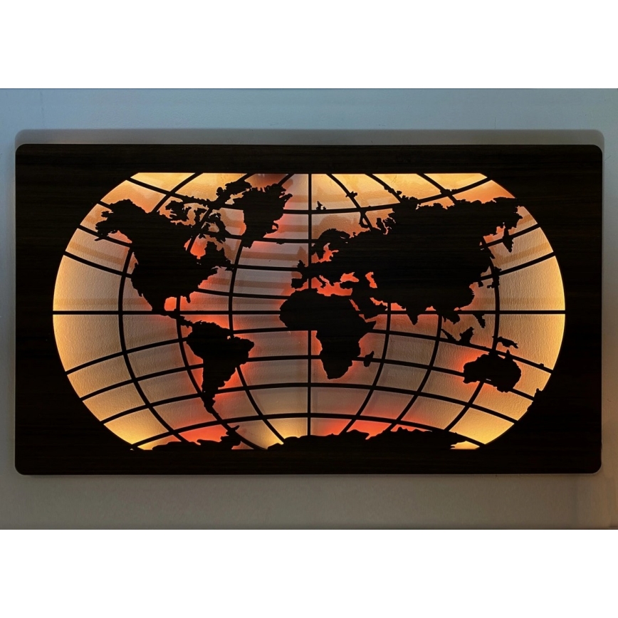 Li-Go 4709/DUB2 - LED RGBW decoración de pared regulable LED/24W/230V 125x74 cm roble/Mapa del mundo paralelos + mando a distancia