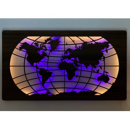 Li-Go 4709/DUB2 - LED RGBW decoración de pared regulable LED/24W/230V 125x74 cm roble/Mapa del mundo paralelos + mando a distancia